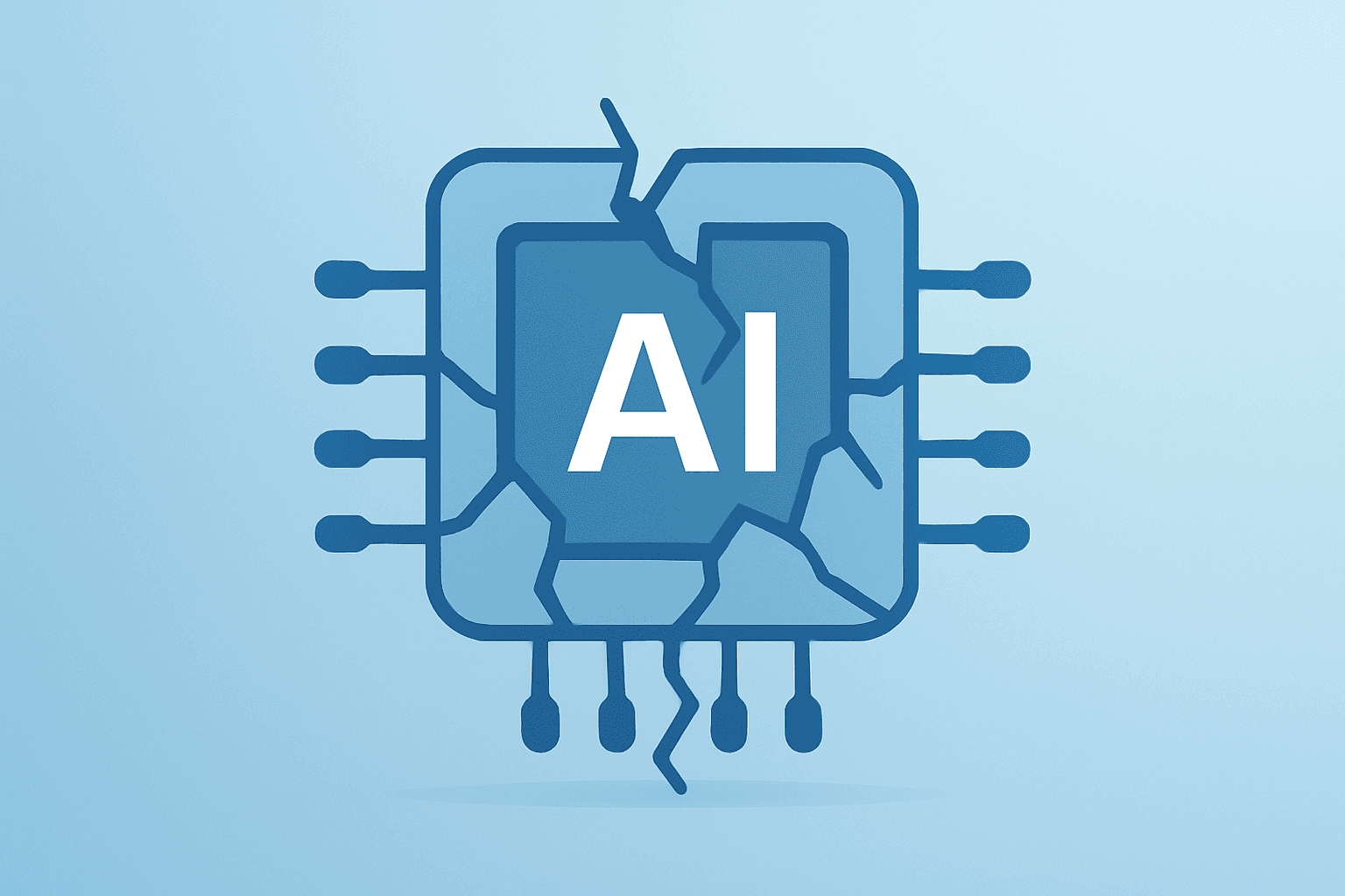 Flat filled vector of an AI processor with a fractured shell symbolizing Nvidia H200 China Sales Rules and export uncertainty.
