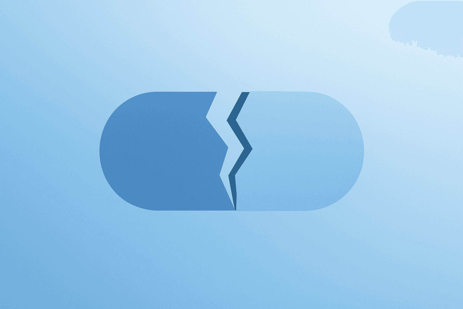 Flat-vector inhaler capsule with a cracked shell symbolizing Liquidia patent ruling and U.S. label risk for YUTREPIA