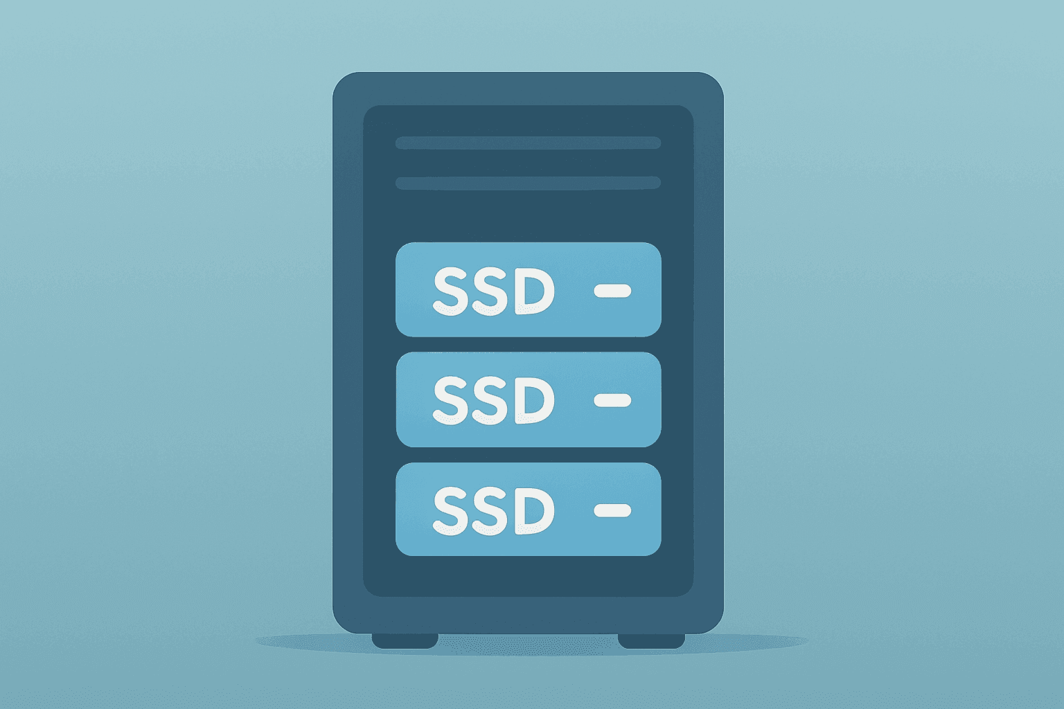 Flat vector cover of a server rack with an illuminated SSD stack to symbolize Micron earnings and guidance strength.
