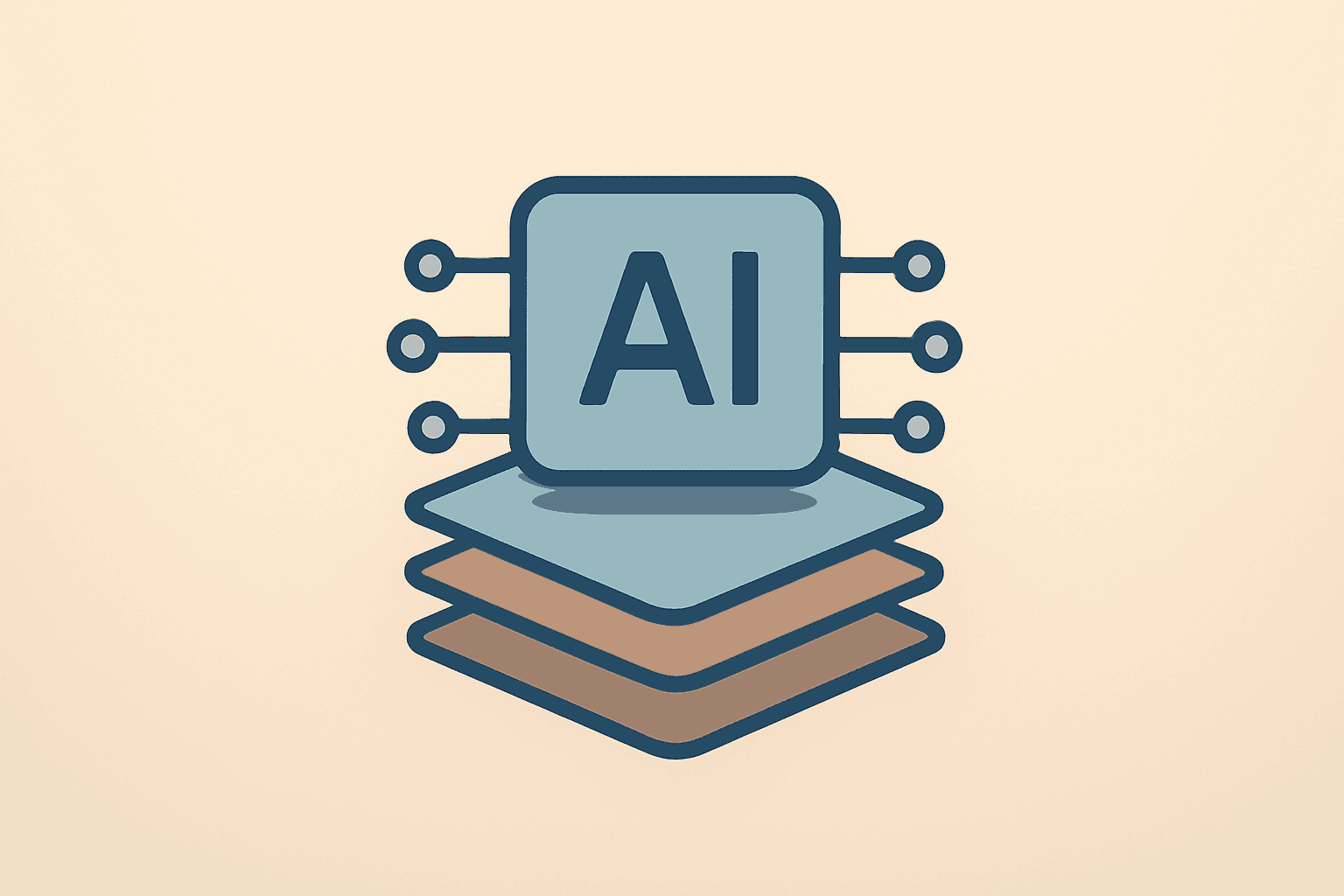 Flat filled vector of stacked AI chip with layered packaging symbolizing TSMC earnings testing AI demand and capacity strain.