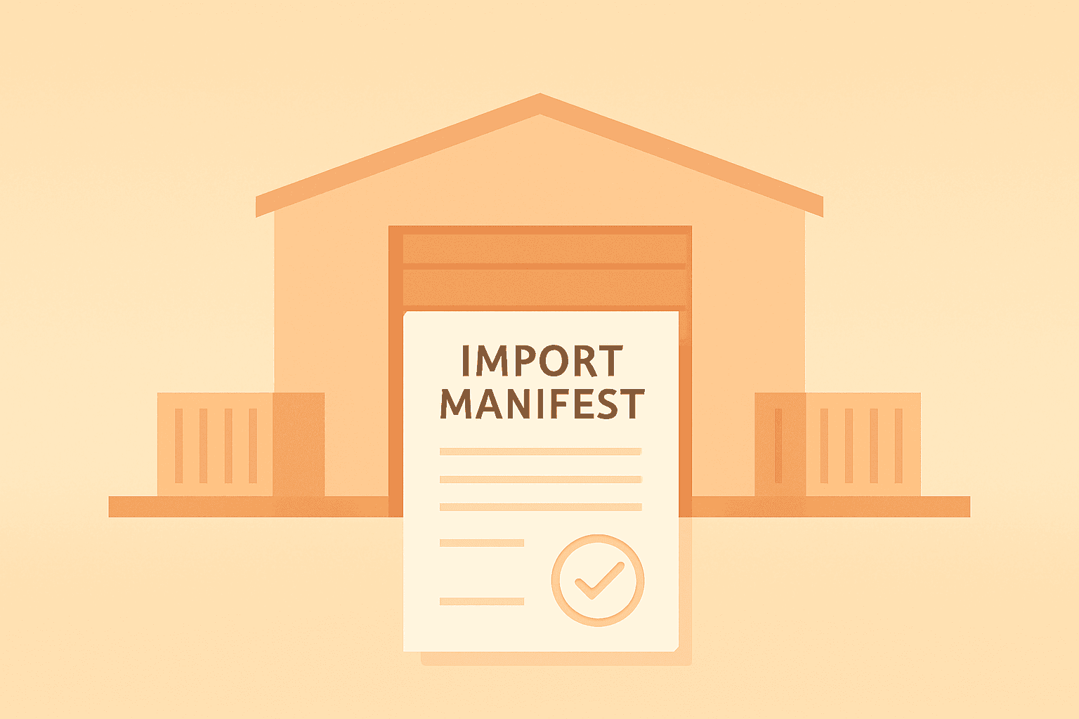 Flat vector retail warehouse dock with sealed import manifest evoking the Costco tariff lawsuit and liquidation risk.