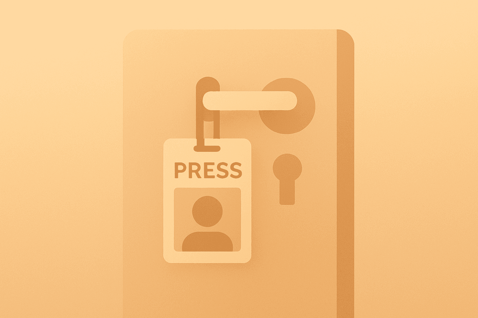 Flat vector of a press credential badge behind a locked door symbolizing New York Times Sues Pentagon access dispute