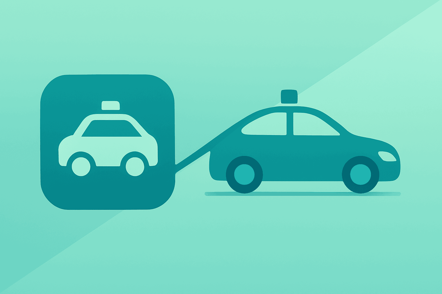 Flat vector of a robotaxi separating from a shared app icon, capturing the Uber Waymo Phoenix robotaxi partnership split.