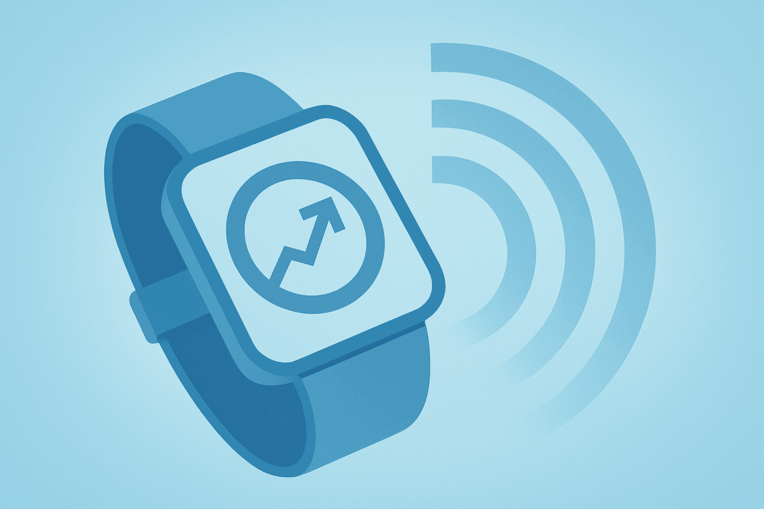Flat filled vector of a wearable fused with an expanding ring symbolizing Garmin earnings surge on a cobalt-silver gradient