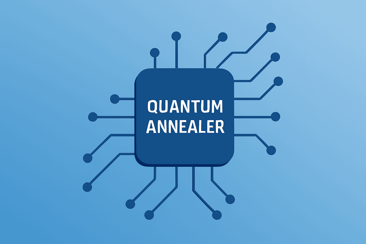 Flat vector of a server-like quantum processor merging with circuits to illustrate a quantum stocks rally.