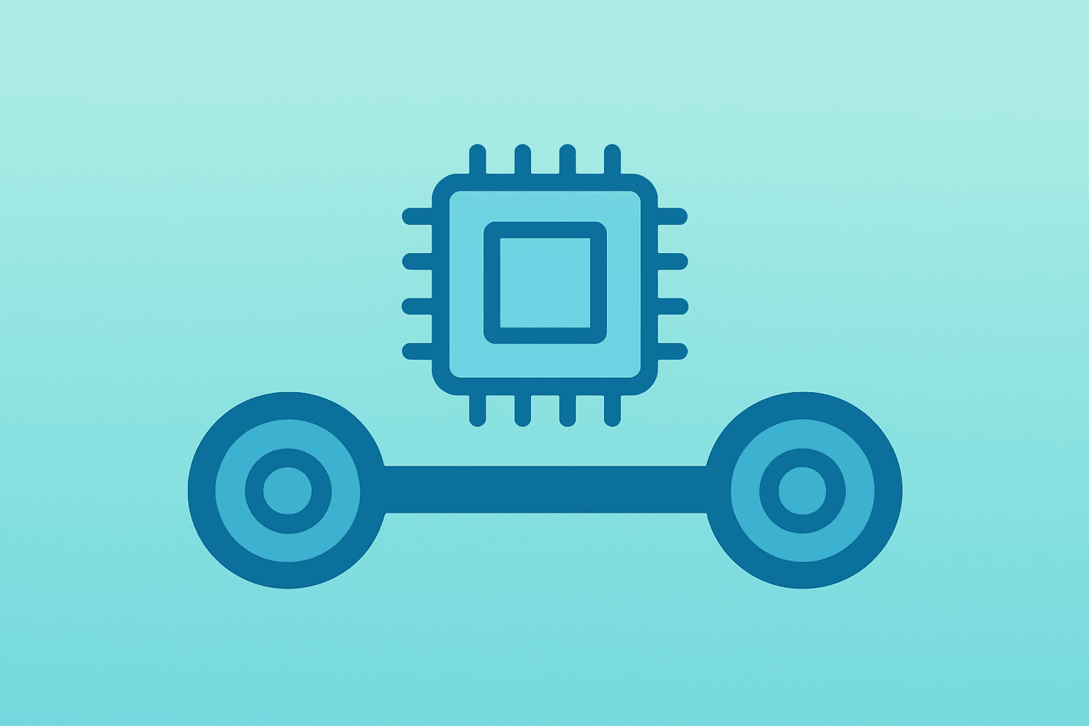 Flat vector chip fused with power-plant icon symbolizing Terafab chip plant Austin and semiconductor capacity.
