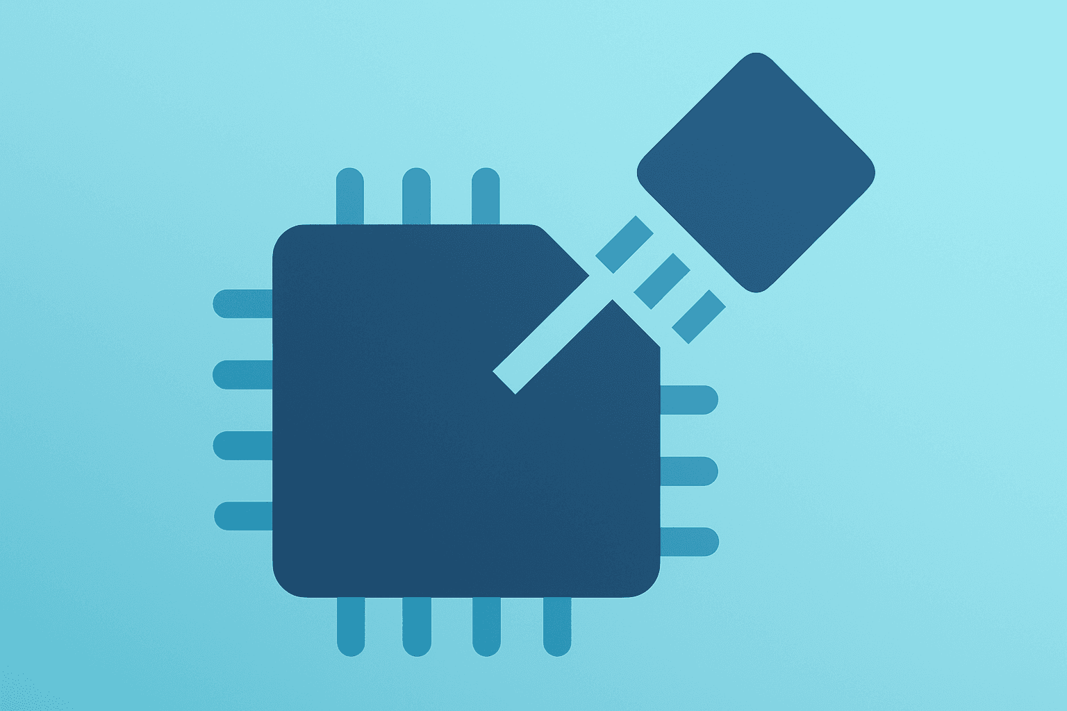 Flat-vector chip transforming into a standalone module, evoking Alibaba T-Head IPO and market interest.