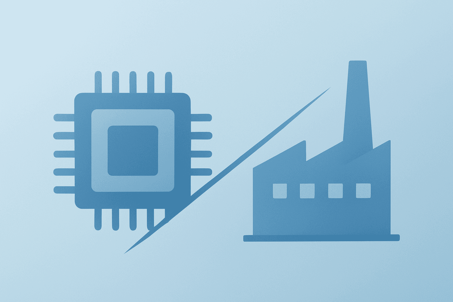 Flat vector of a chip-factory fusion symbolizing the Irish plant repurchase and Intel buyback on a light gradient.