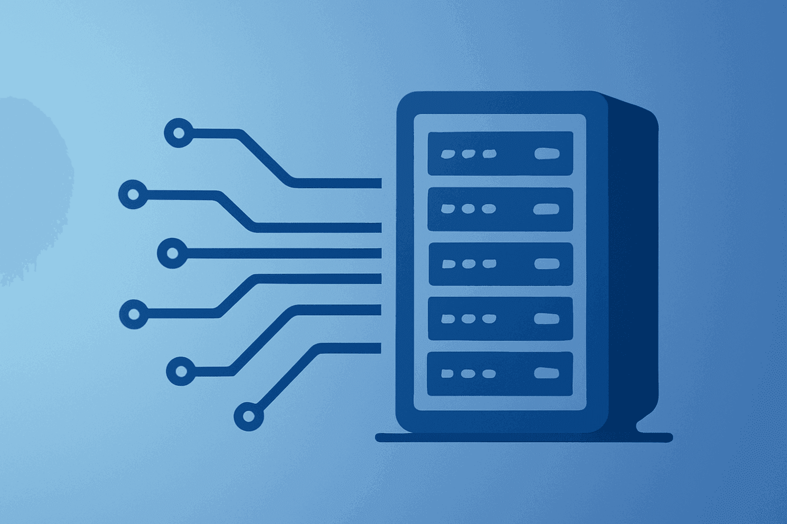 Flat-vector cover showing a stylized server chip merging with an expanding server rack to evoke Alibaba AI chip ambitions.