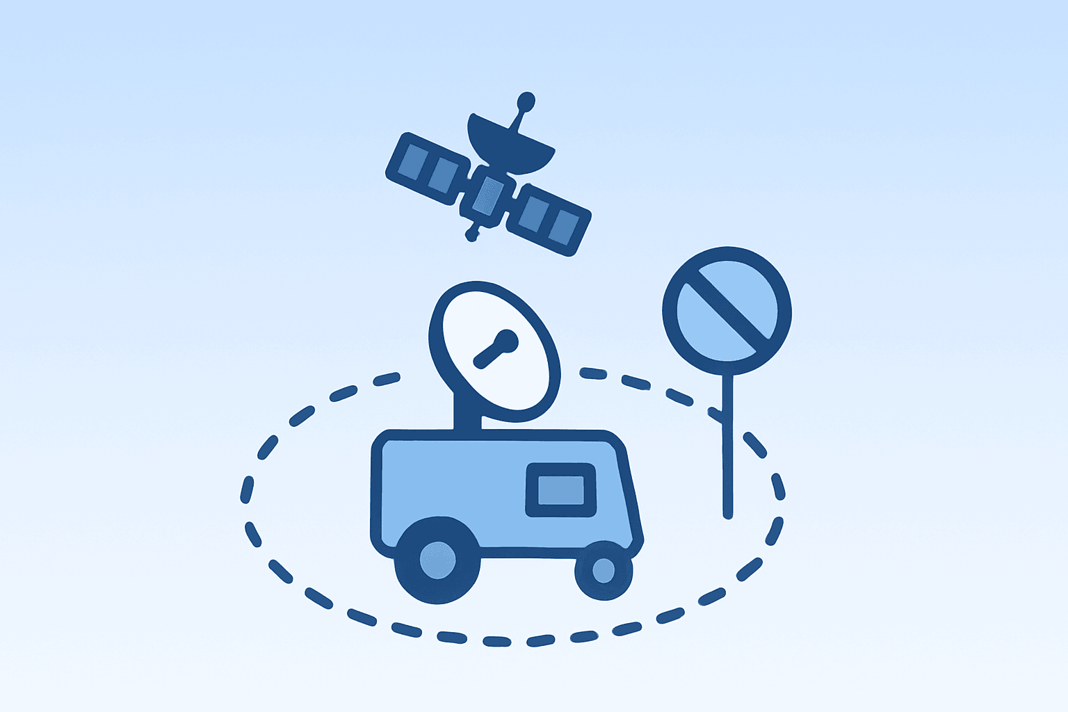 Flat-vector mobile satellite terminal with motion limiter symbolizing SpaceX Starlink Ukraine operational limits.