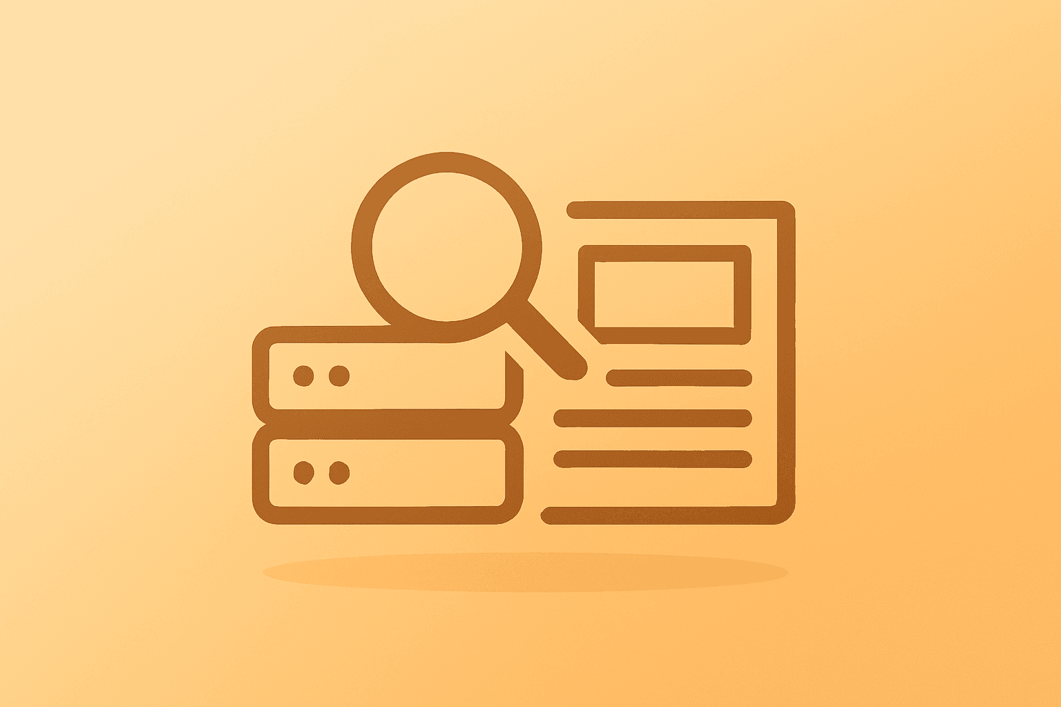 Flat-vector icon of a search server merging with a dimmed news feed to symbolize EU antitrust probe Google and DMA risk.