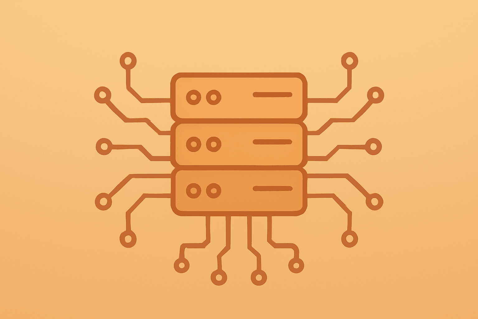 Flat-vector cover of a server cluster expanding with layered circuits to symbolize Palantir stock valuation and AI adoption