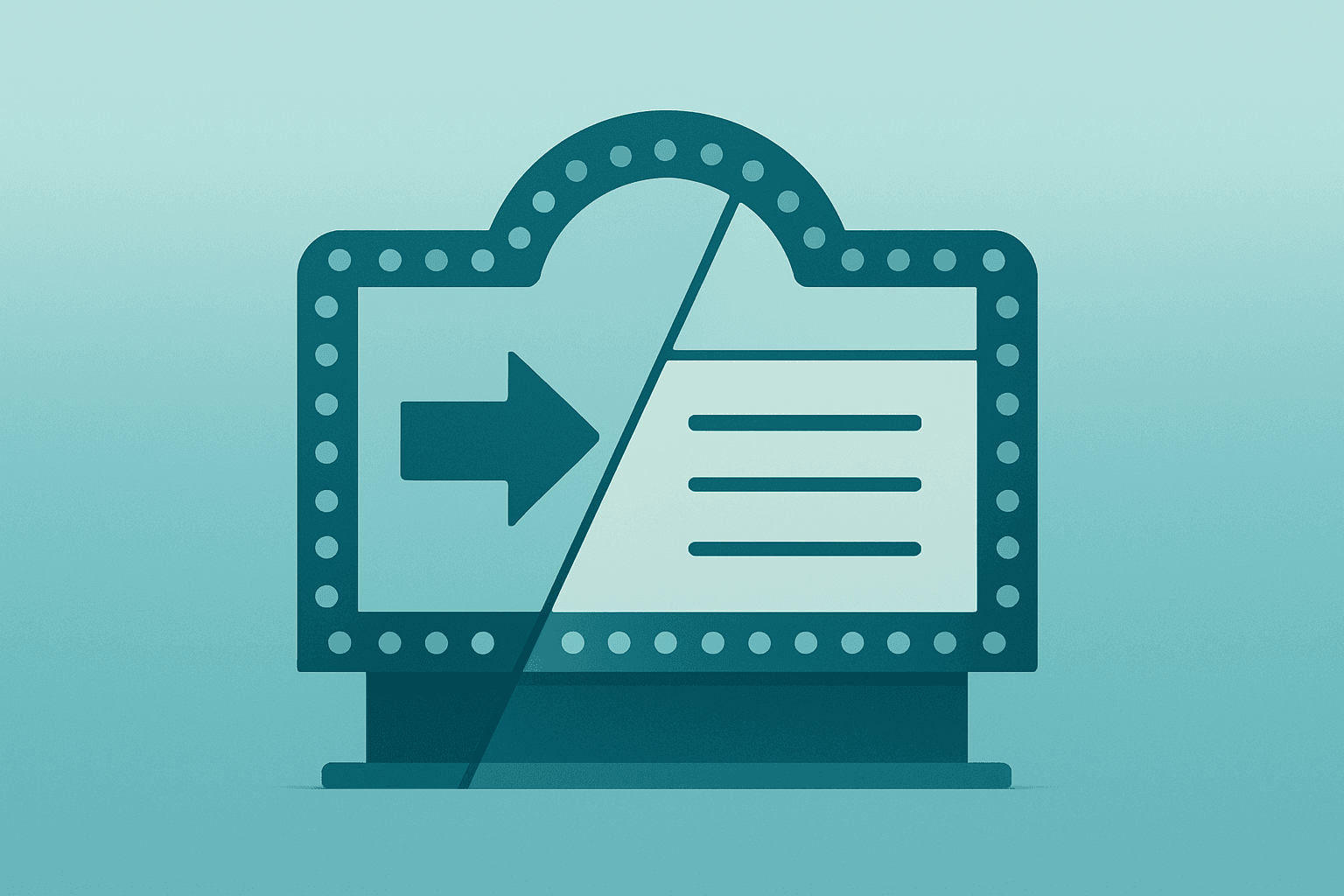 Flat vector of a studio stage merged with a split film reel, evoking Warner Bros. Discovery bids and competing asset offers.