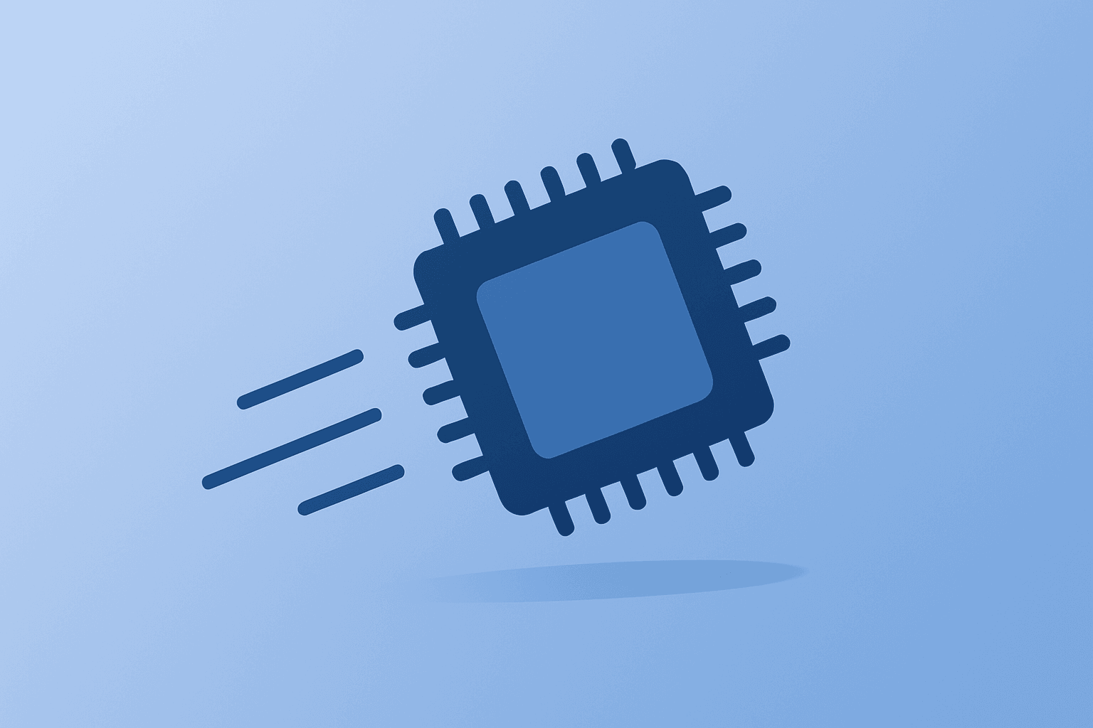 Centered flat-vector chip and server fusion surging forward to symbolize the Intel upgrade and chip-stock rebound
