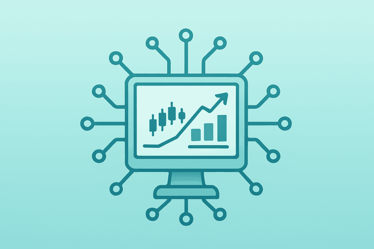 Vector trading terminal fused with an expanding circuit to symbolize Webull Q1 2026 results and trading activity.