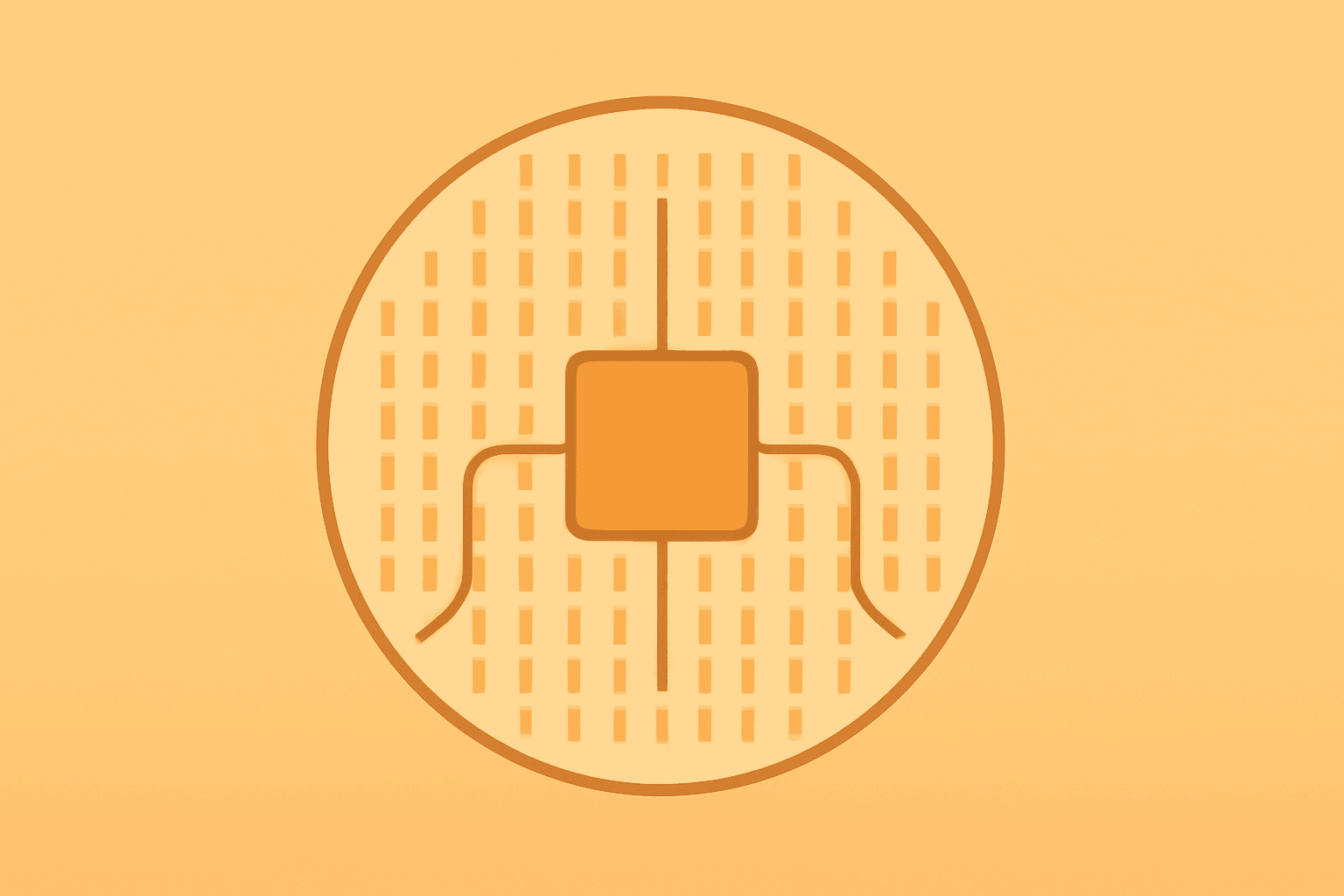 Flat vector of a semiconductor wafer expanding to symbolize Applied Materials Q3 2026 earnings and AI demand.