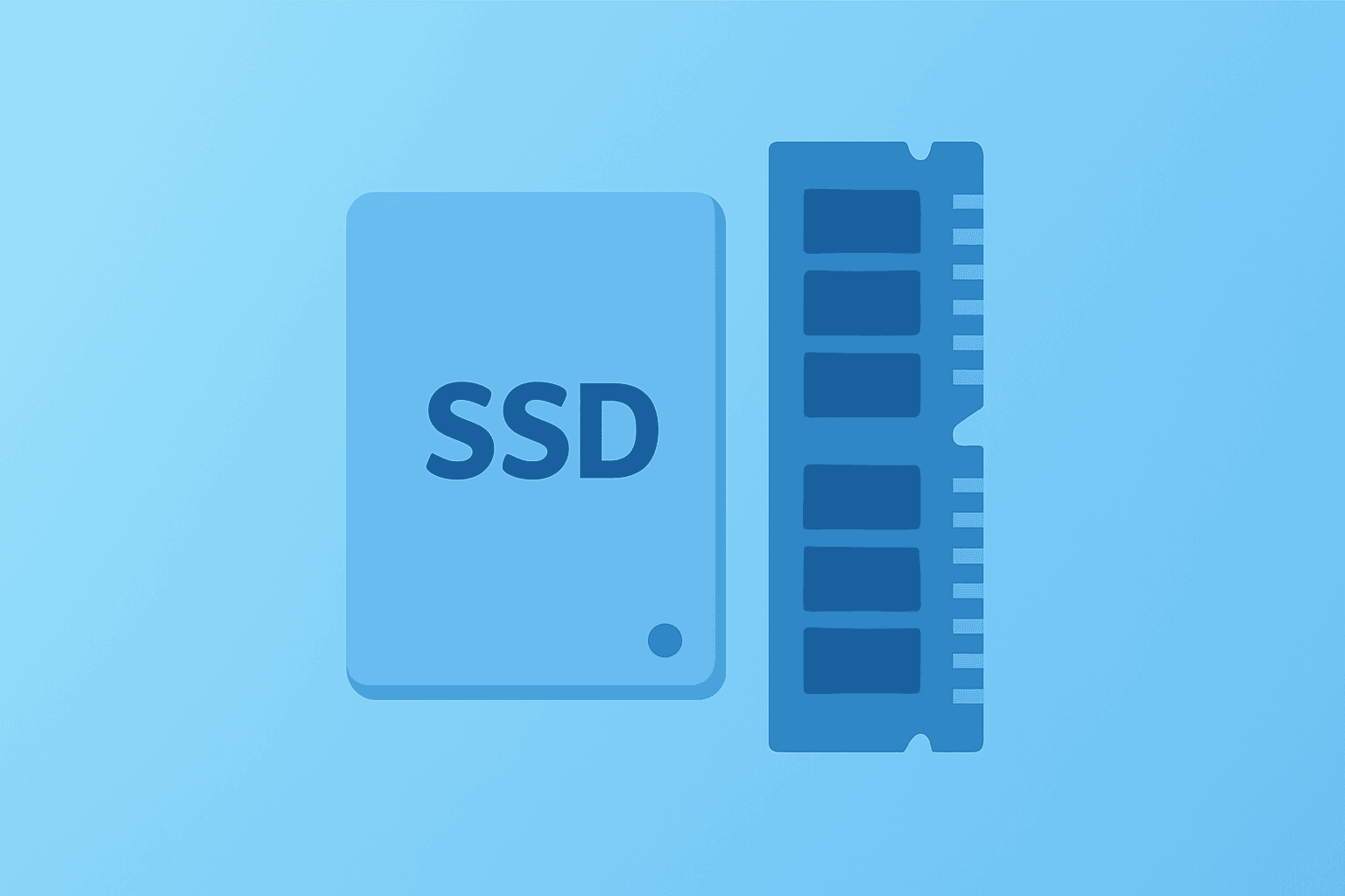 Flat vector of an SSD drive fractured by incoming modules, evoking SanDisk stock volatility in a memory supercycle debate.