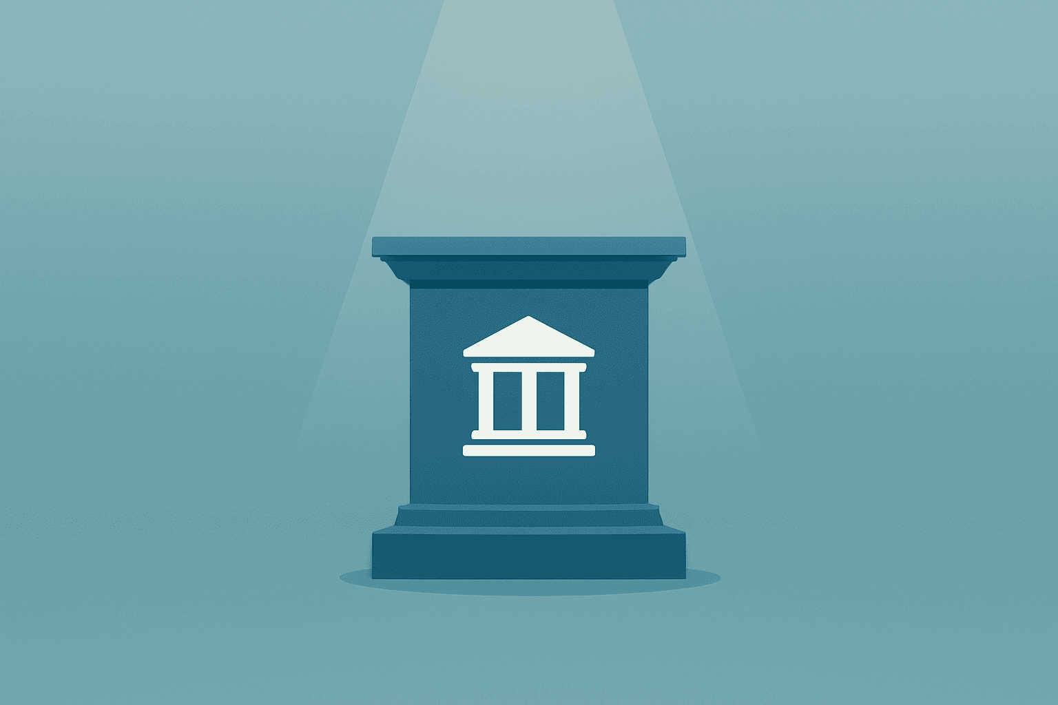 Flat filled vector of a central bank podium and muted market glyph evoking Fed Expected to Hold Rates.