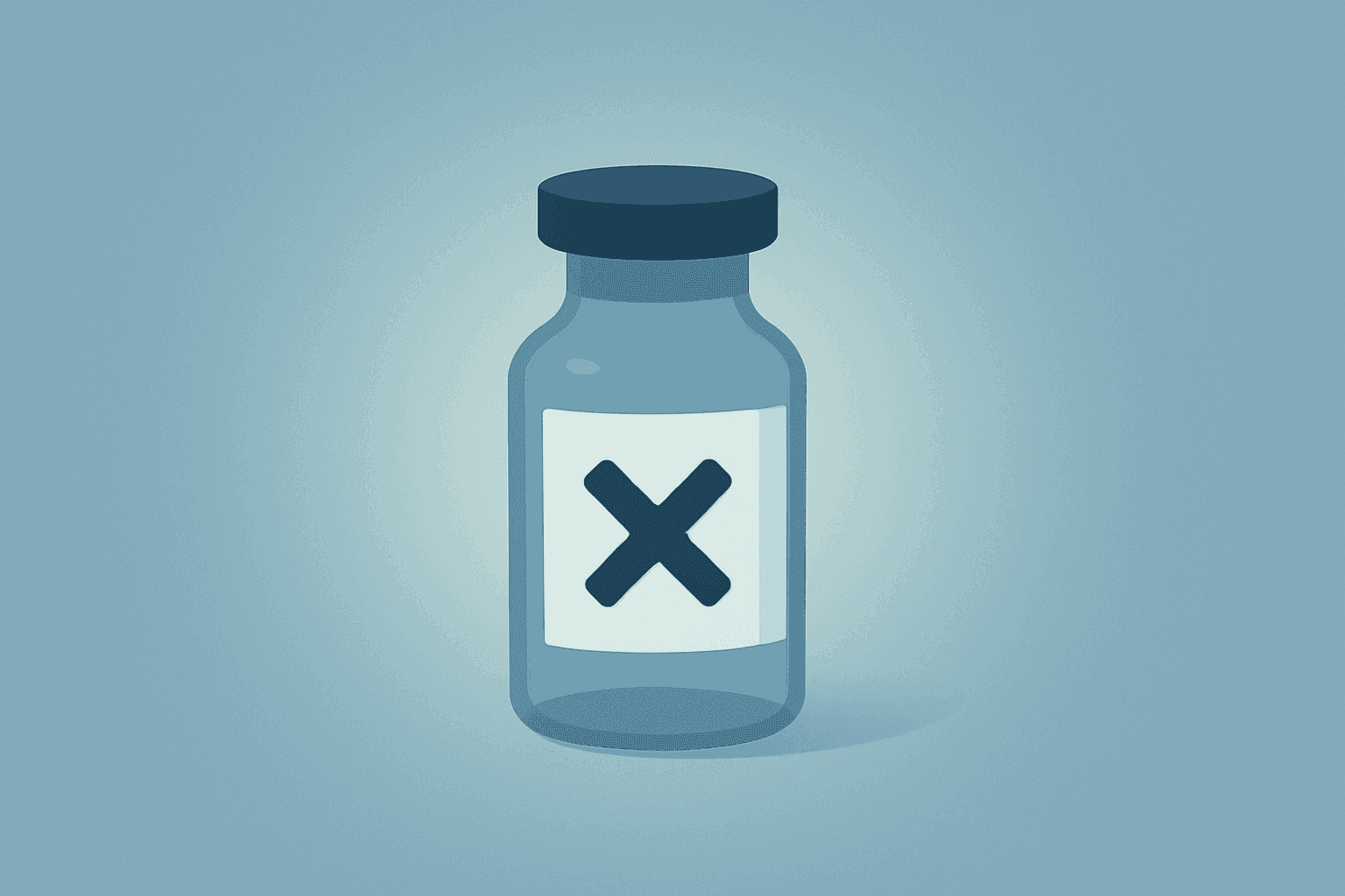 Flat-vector cover of a single drug vial with a dimming glow symbolizing Argenx Sjögren's trial halt and review.