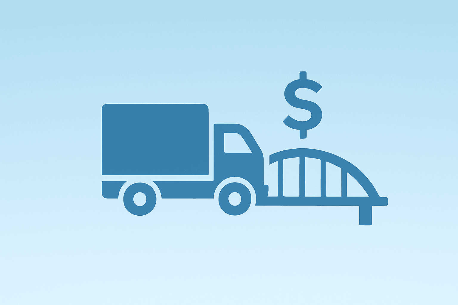 Flat filled vector of a delivery platform fused with a bridge to symbolize the Uber Delivery Hero takeover and funding risk