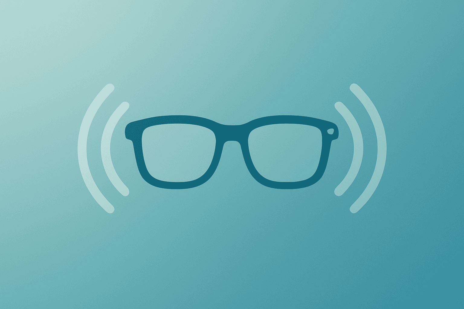 Flat filled vector of a single stylized smart-glasses frame expanding outward to suggest wider reach for Meta Glasses