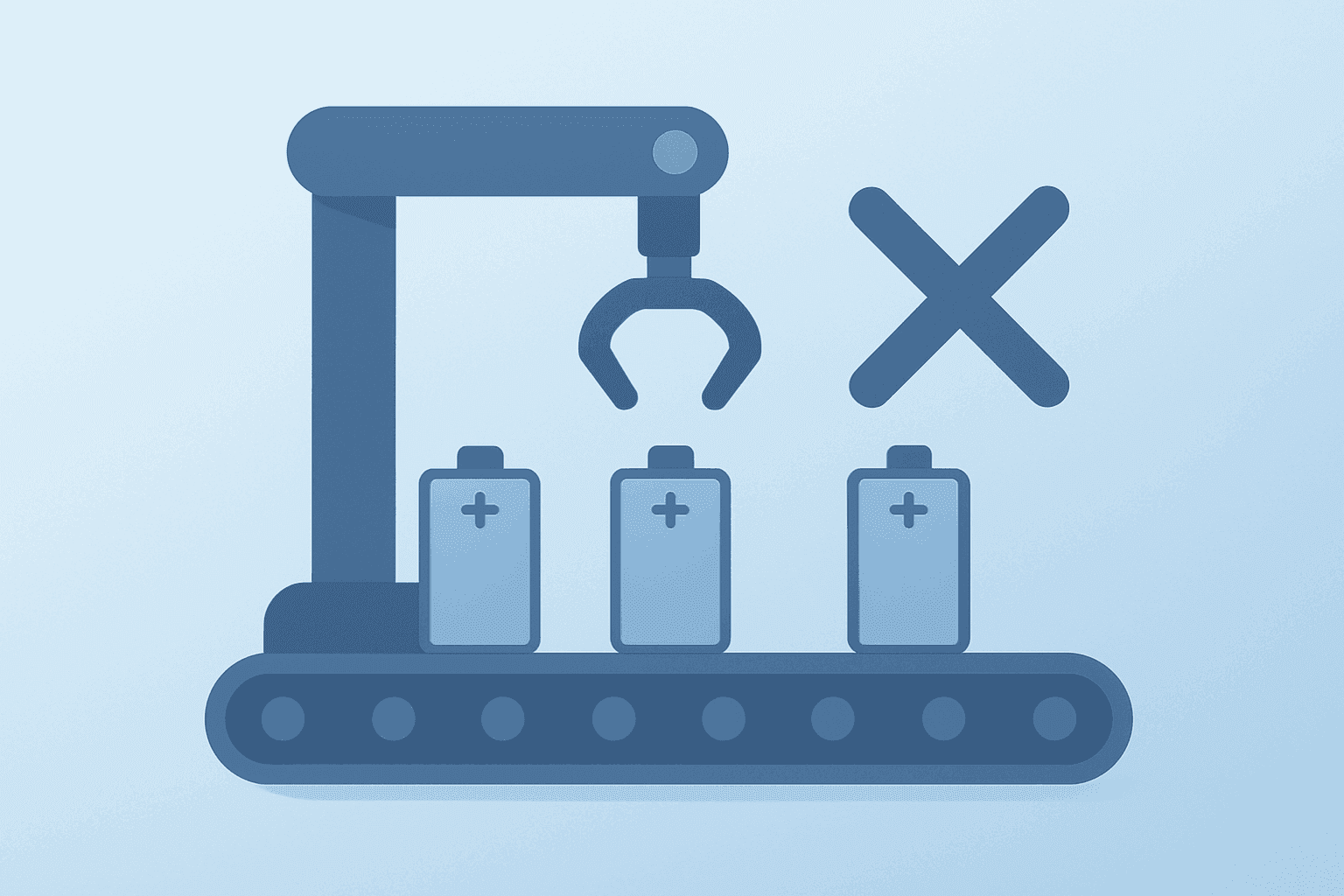 Flat vector of a stalled battery enclosure line to illustrate Fluence Energy guidance cut and Houston manufacturing delays.