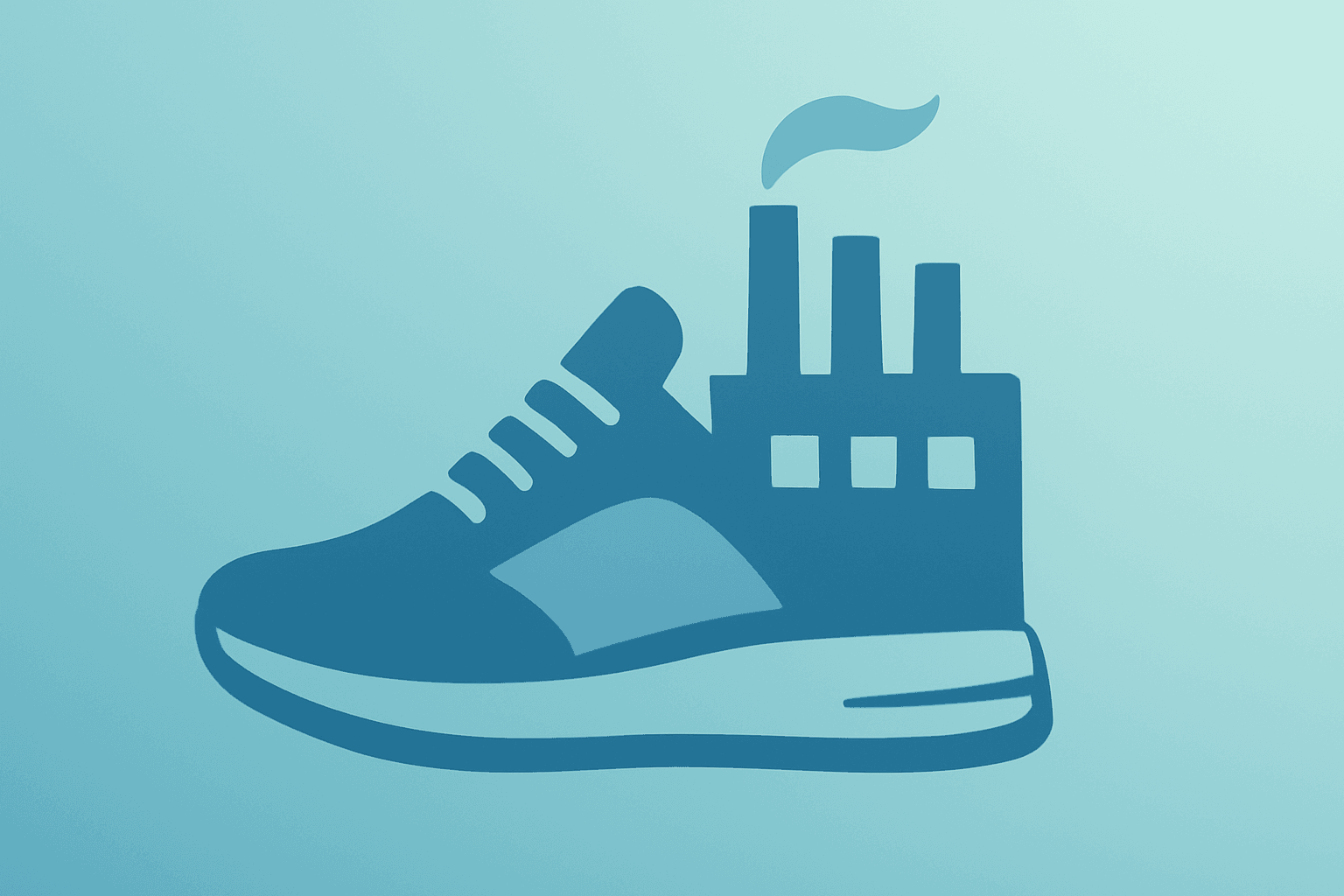 Flat-vector running shoe fused with a factory, symbolizing Nike earnings and Pace restructuring's savings focus.