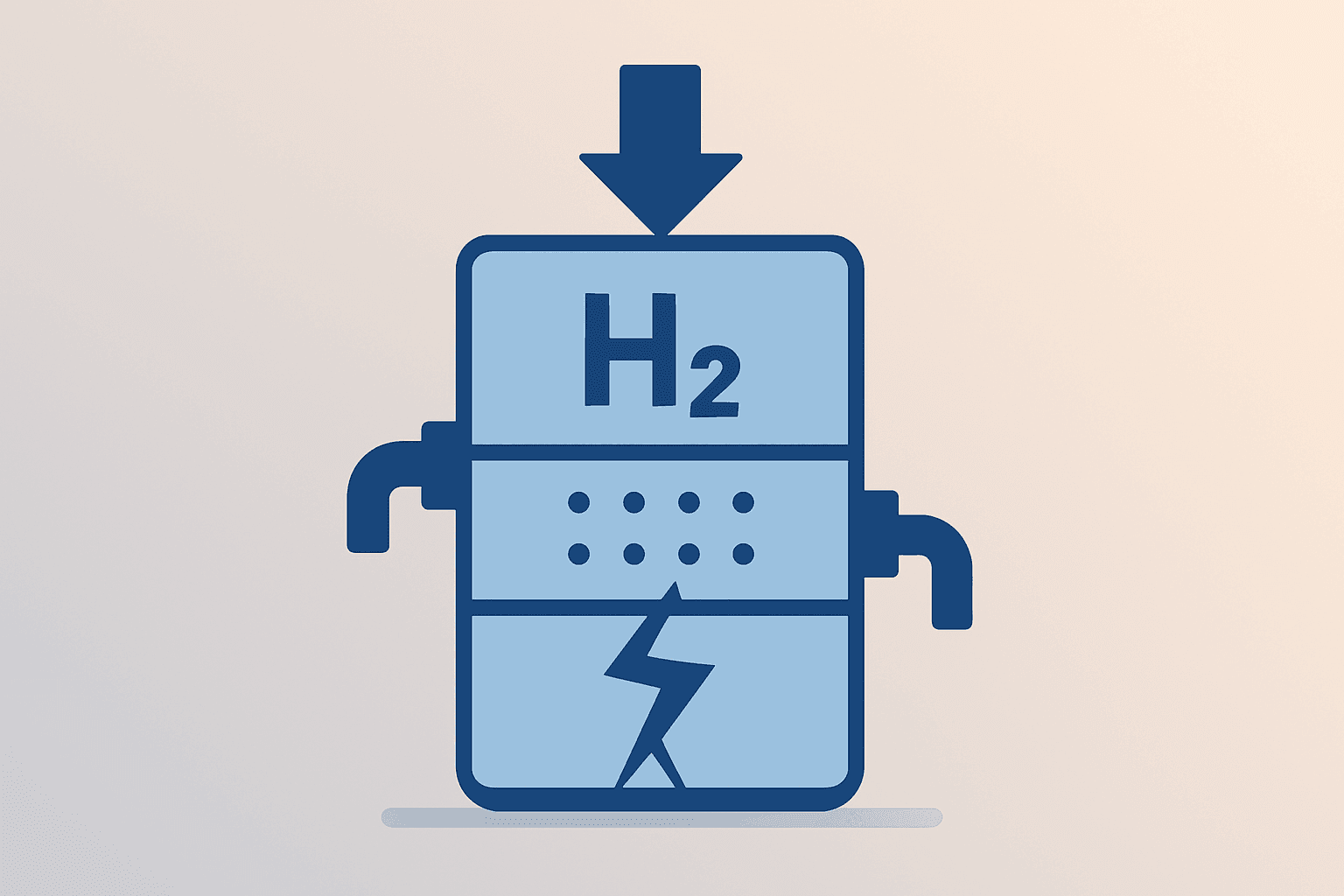Flat-vector hydrogen fuel-cell vault under strain representing Plug Power Q2 results and liquidity risk from asset sales.