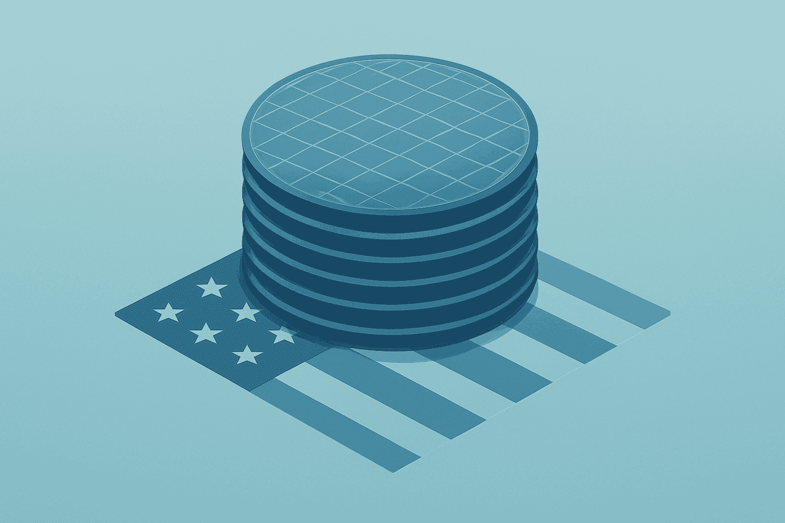 Flat filled vector of an expanding chip stack symbolizing Micron $3 Billion Investment supporting U.S. wafer expansion.