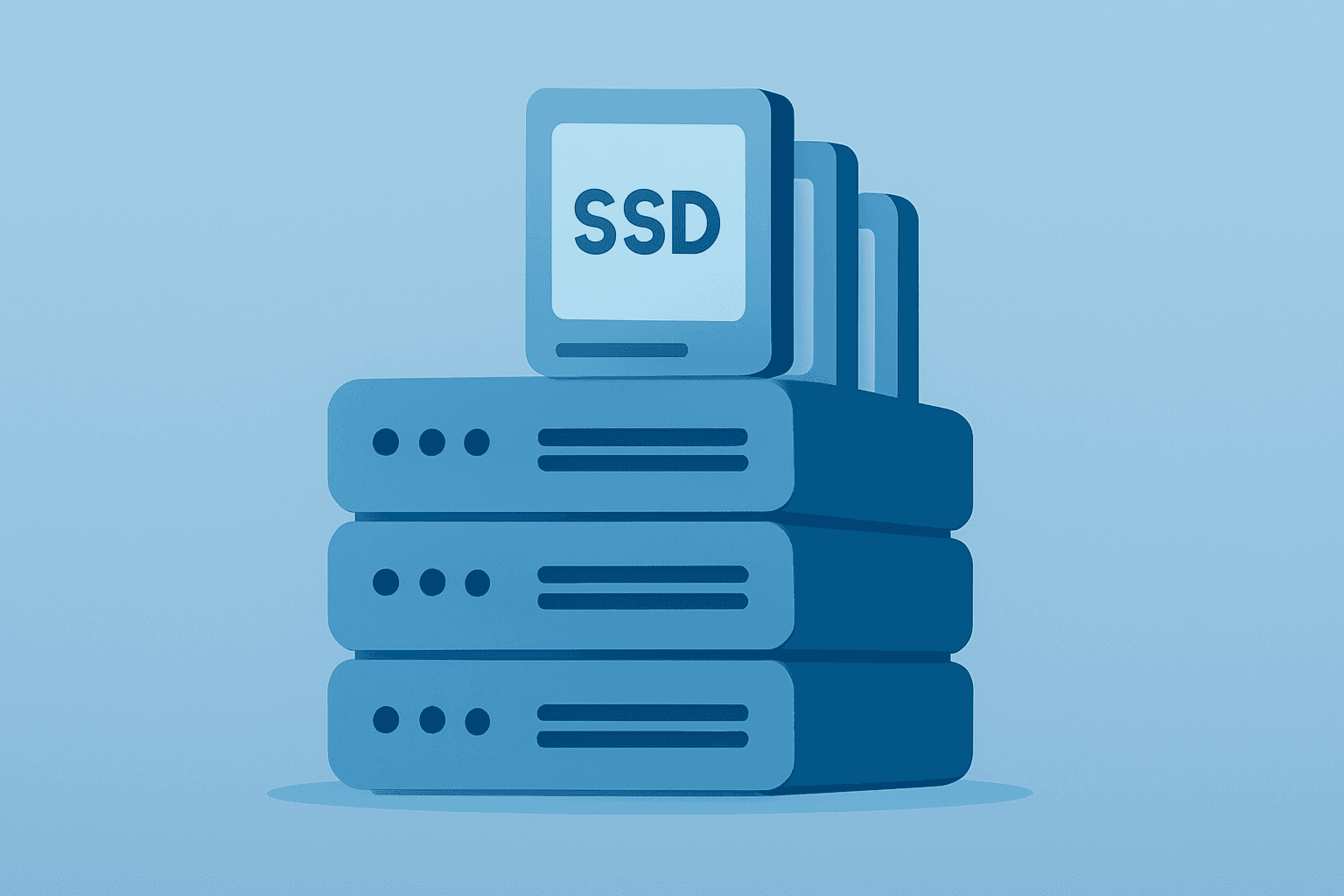 Flat vector of a server stack with expanding circuit layers symbolizing SanDisk earnings and tight NAND supply.