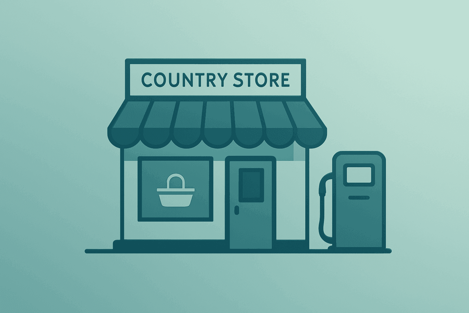 Flat vector of a country-store with a fuel pump representing Casey's Q4 earnings and capital returns.