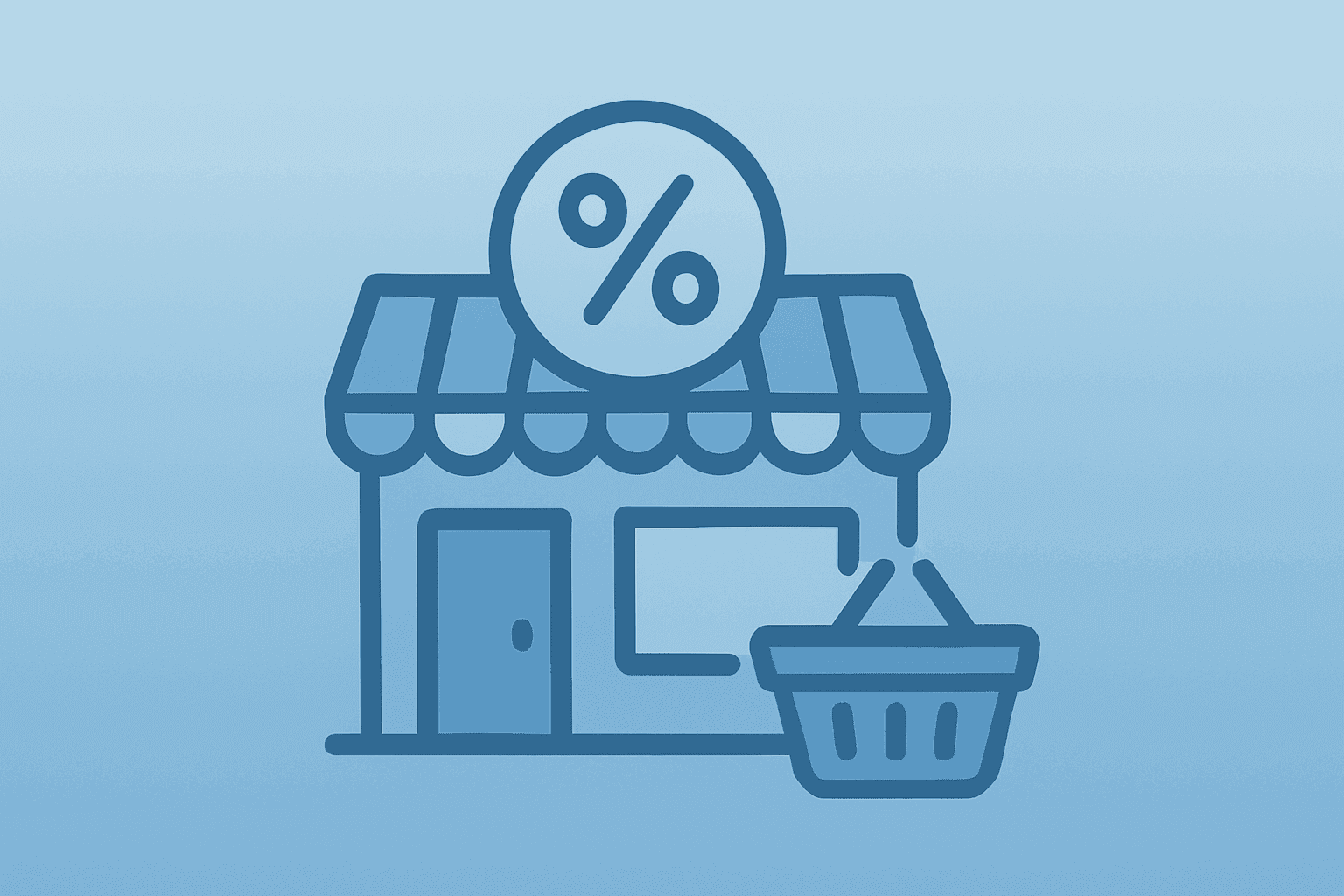 Flat vector storefront with $28M refund token and smaller basket representing Ollie's Bargain Outlet earnings and weak comps.