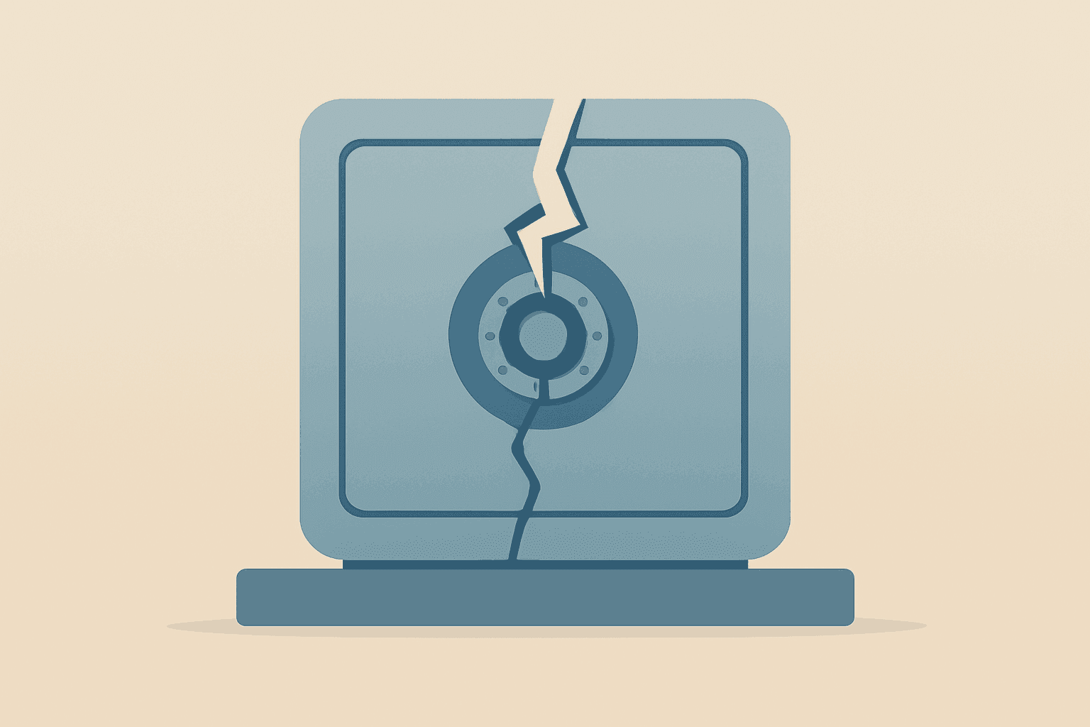 Flat-vector depiction of a platform server with a cracked casing symbolizing Meta New Mexico penalty and legal risk