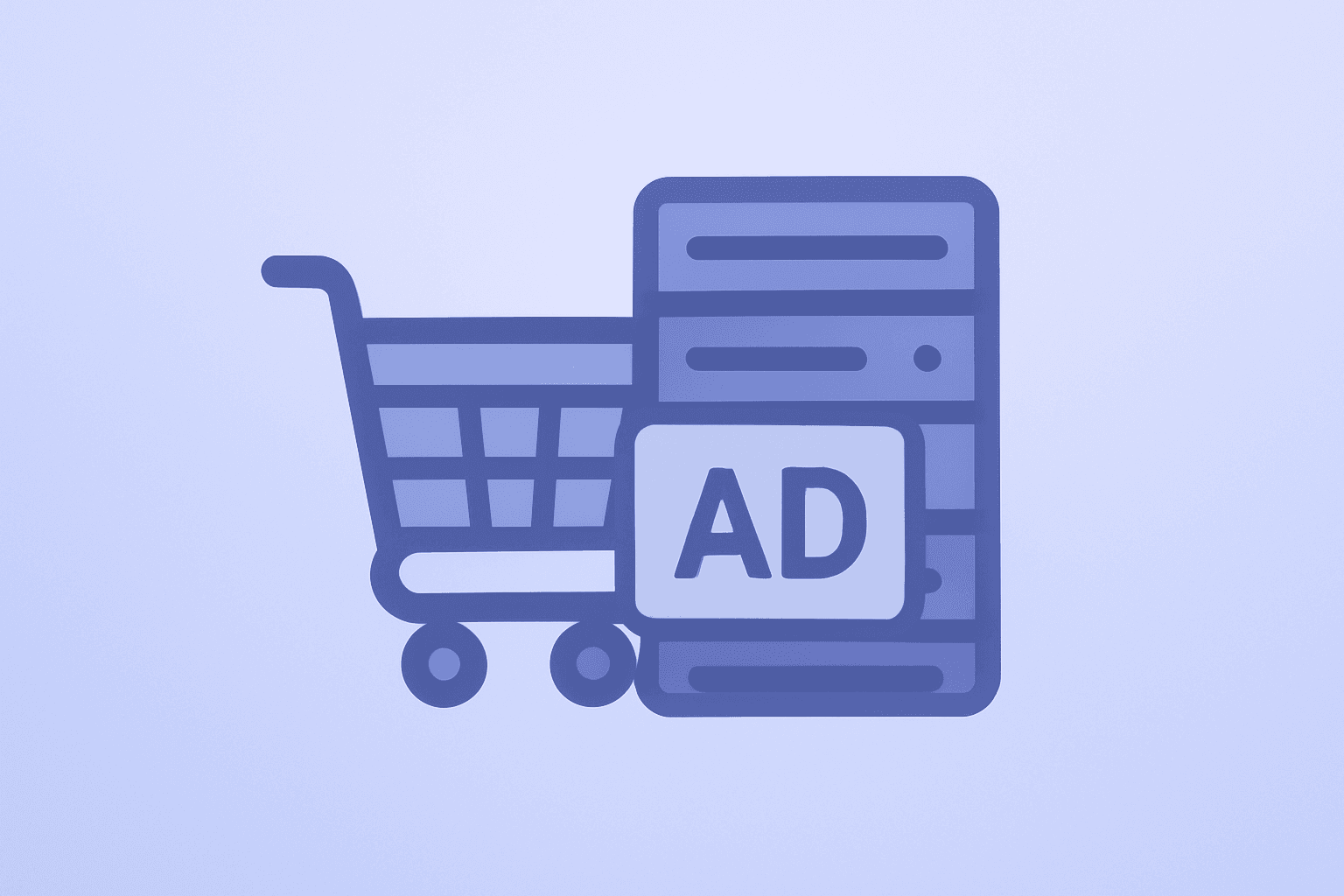 Flat vector of a retail cart fused with a server and ad tile to symbolize Walmart Q4 earnings digital acceleration.