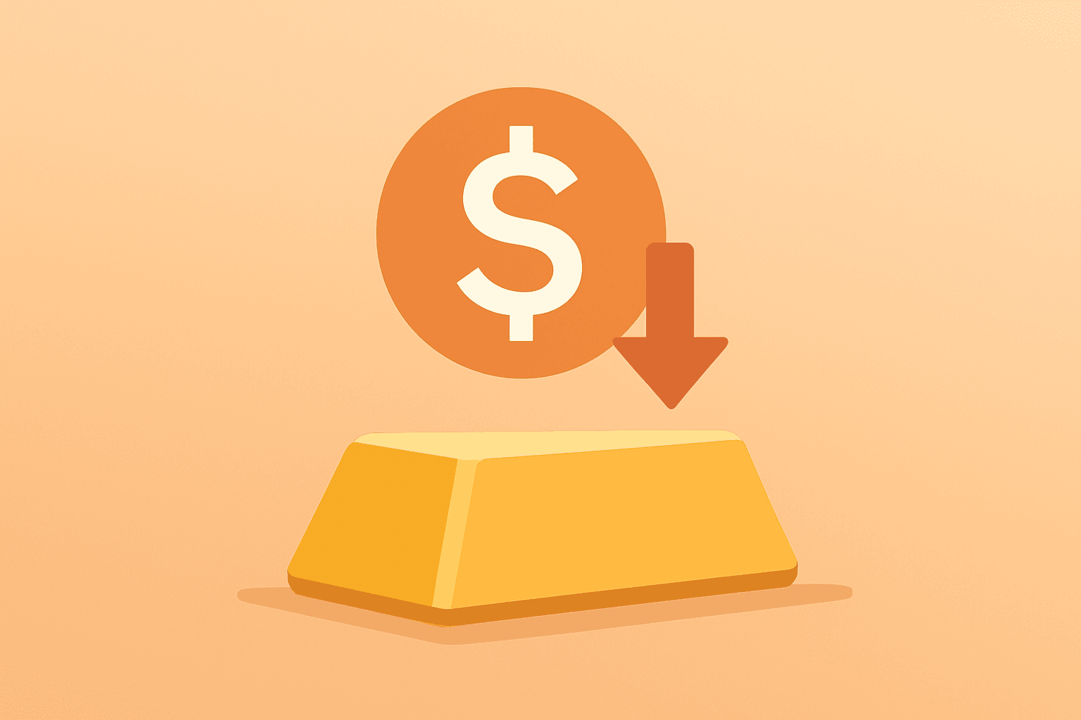 Flat filled vector of a gold bullion signaling gold price strength against dollar weakness and Fed-cut odds, shadow lift