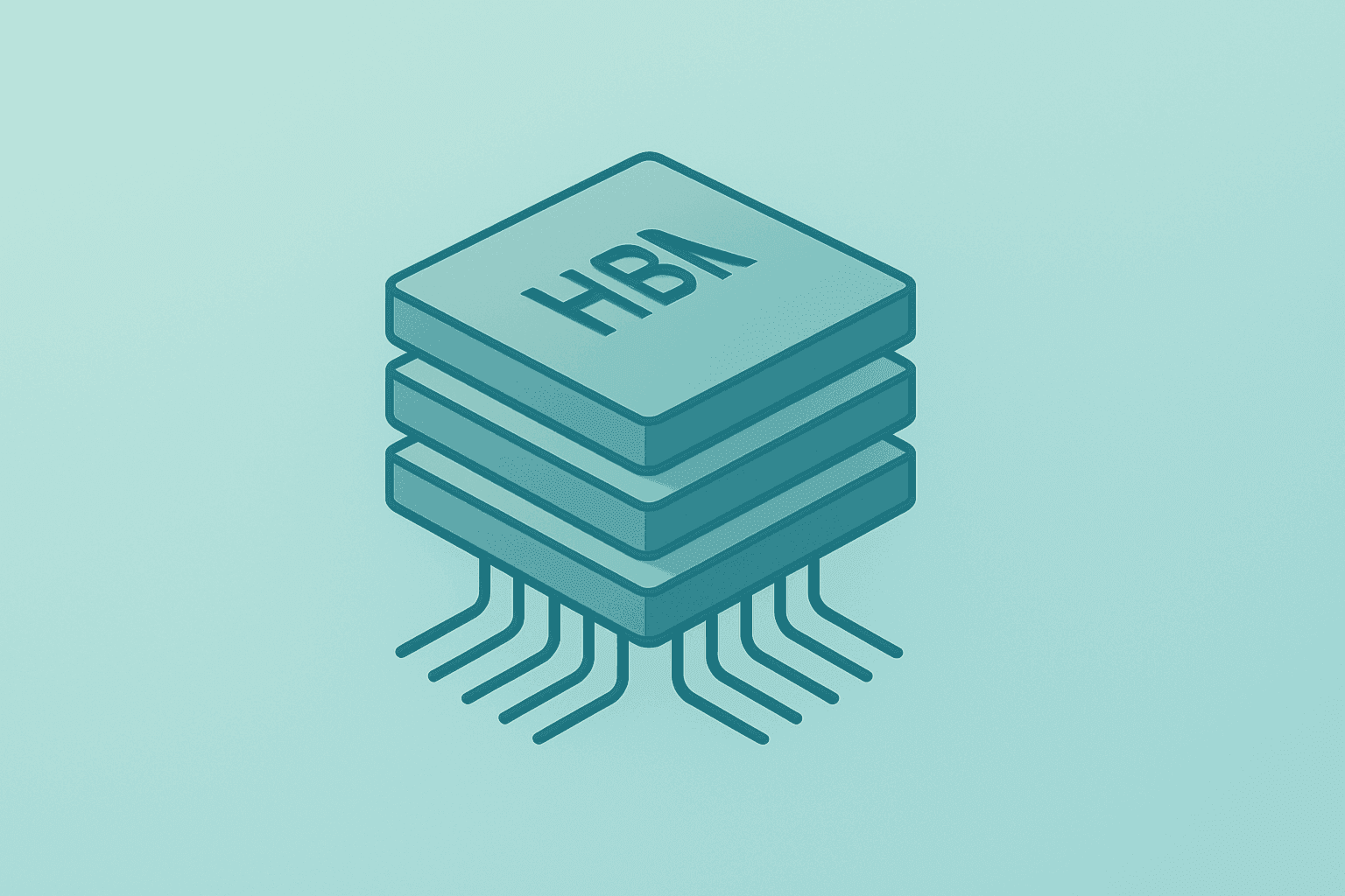 Flat vector of a stacked memory-chip cluster surging to evoke Micron earnings and AI memory demand.