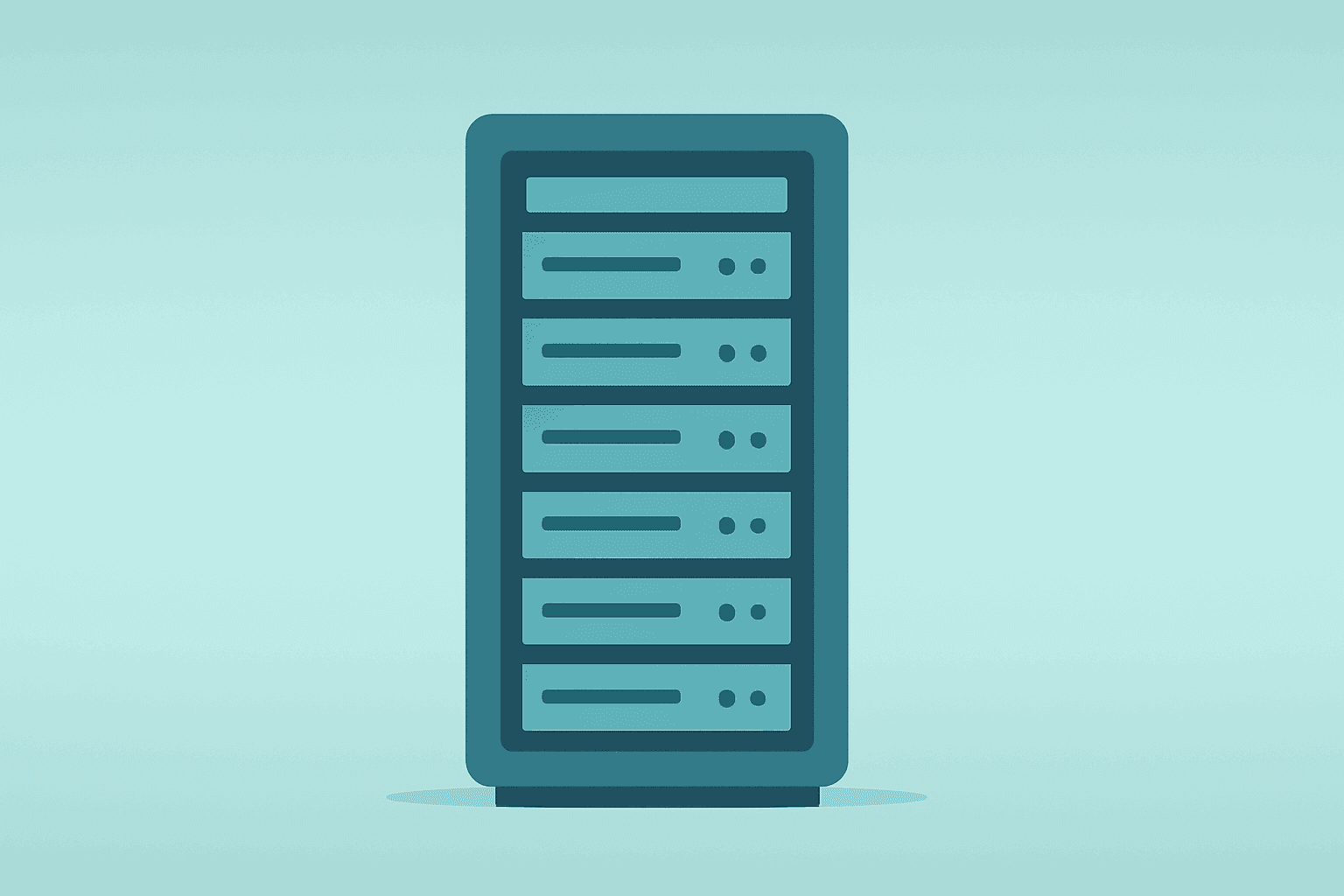 Flat filled vector of a server rack expanding with compute modules to symbolize Meta capex and AI data center investment.