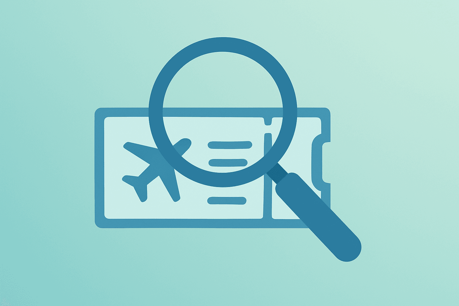 Flat filled vector of a travel ticket under a magnifier symbolizing Trip.com antitrust investigation and regulatory scrutiny.
