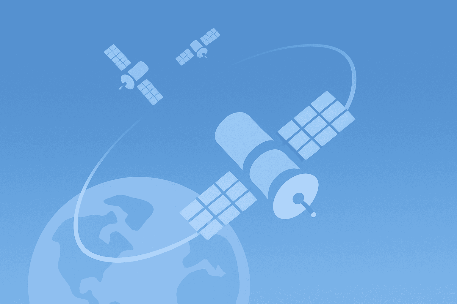 Flat vector of a satellite cluster merging with a launch vehicle to symbolize the SpaceX IPO and record-scale offering