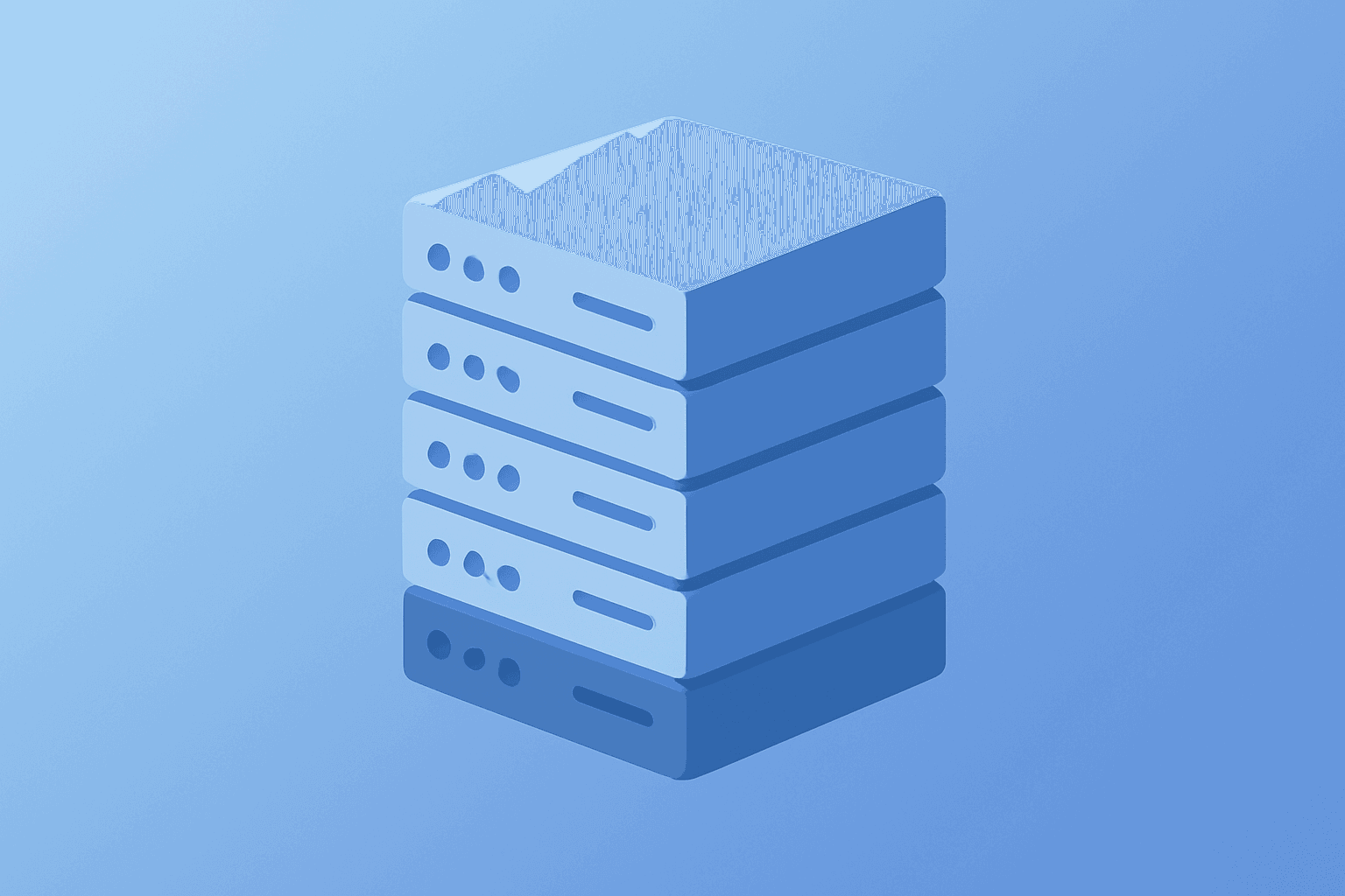 Flat filled vector of a server array with a dimming core to symbolize MongoDB Q2 earnings focus on a plateau in Atlas growth.
