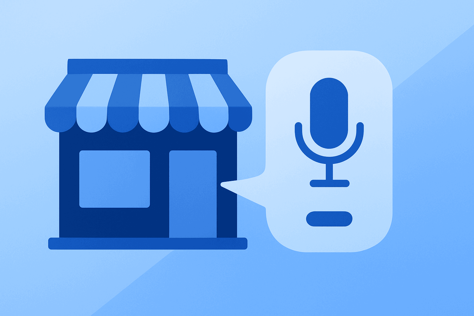 Flat vector of a retail storefront merged with a voice assistant device representing Alexa for Shopping rollout.