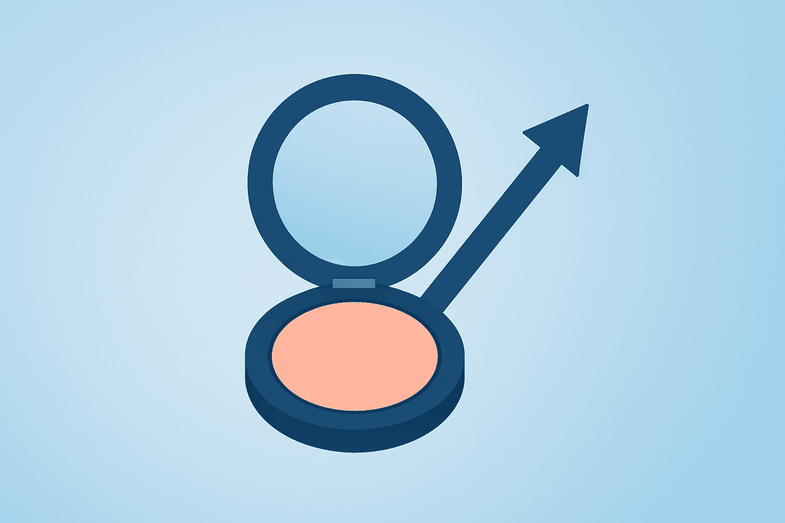 Flat vector makeup compact expanding retail presence to symbolize e.l.f. Beauty earnings and market-share gains.