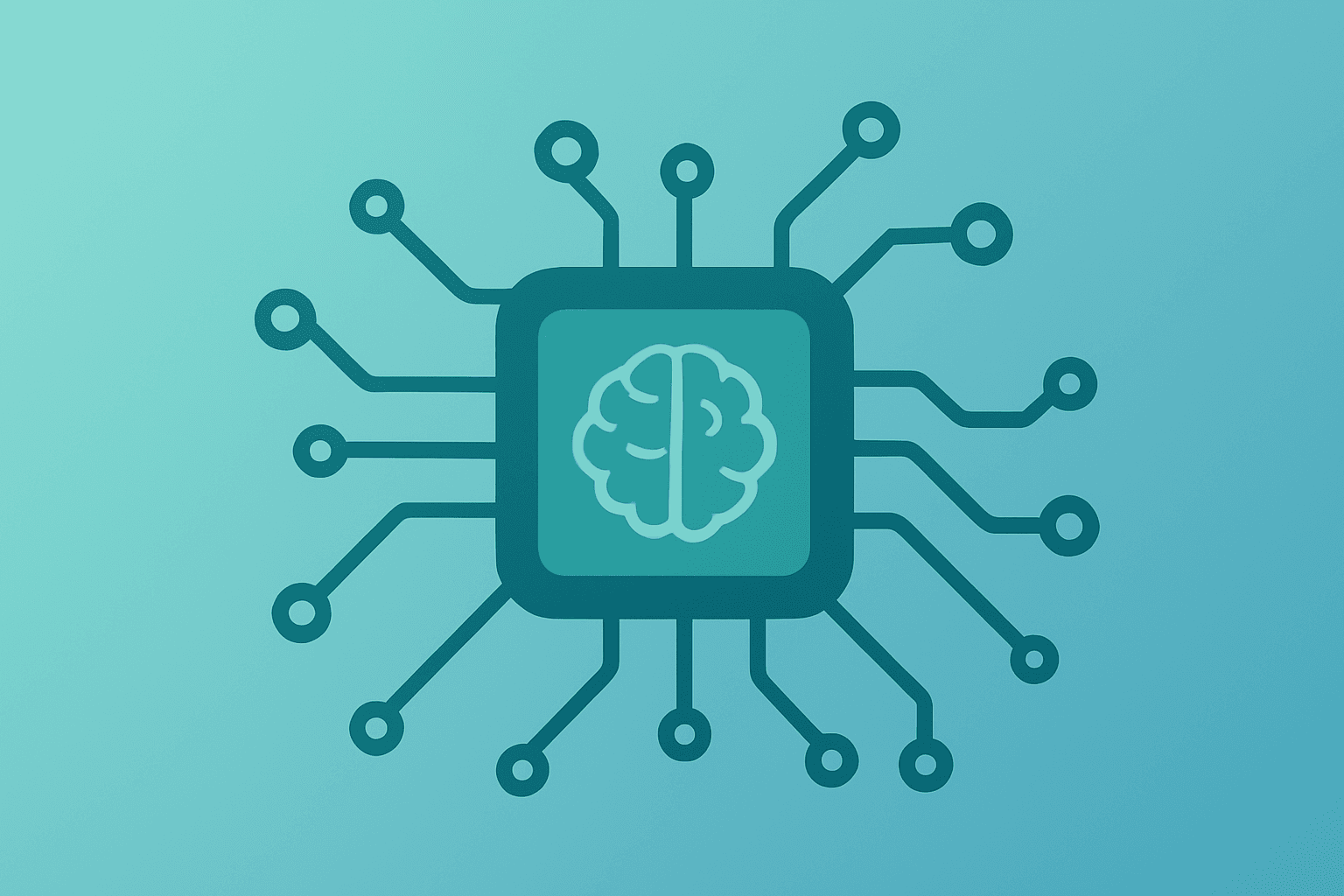 Flat-vector chip fused with an expanding circuit to symbolize Nvidia stock's AI demand; light gradient and subtle shadow.