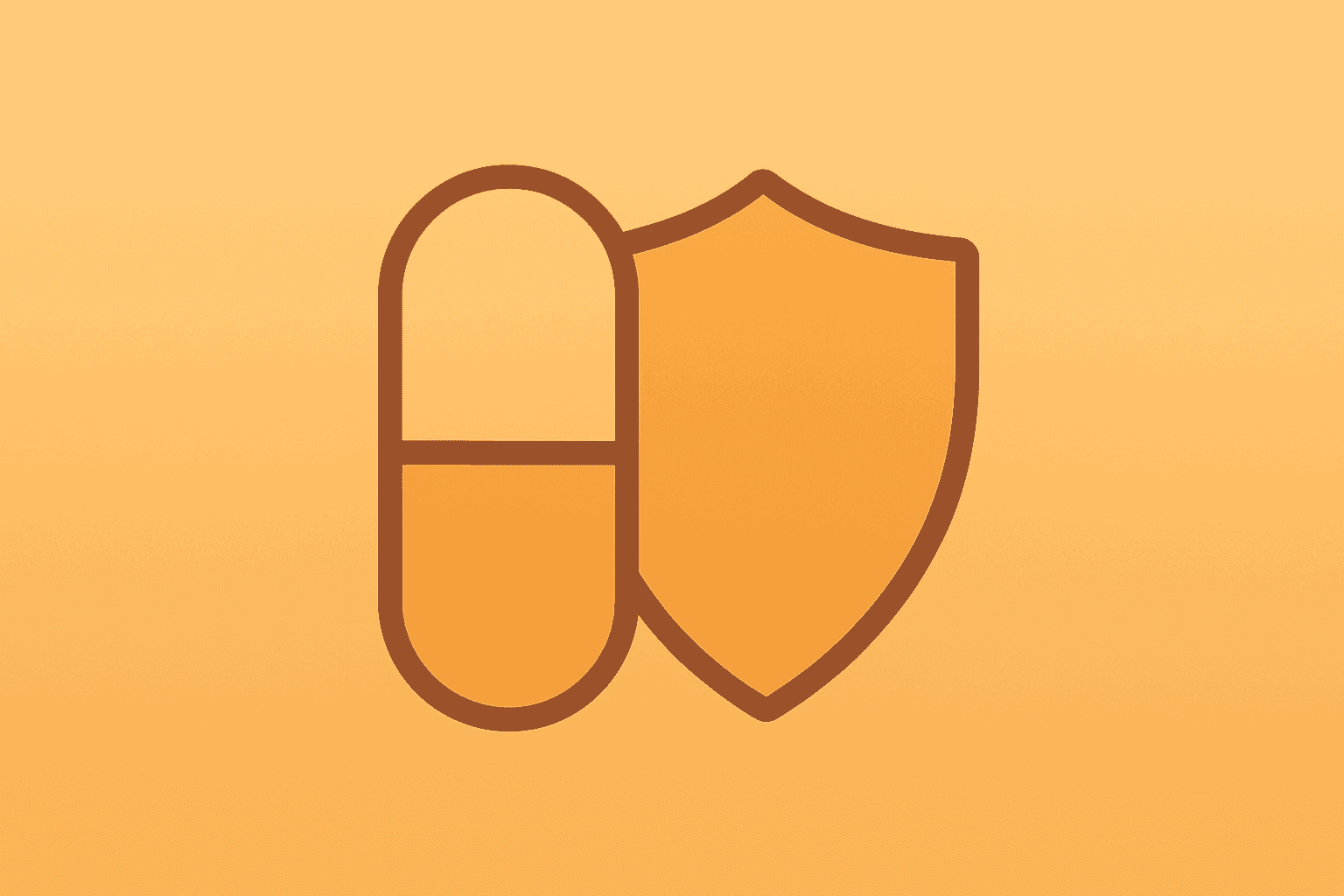 Flat vector of a capsule merging with a shield to show Trump Psychedelic Executive Order speeding approvals.