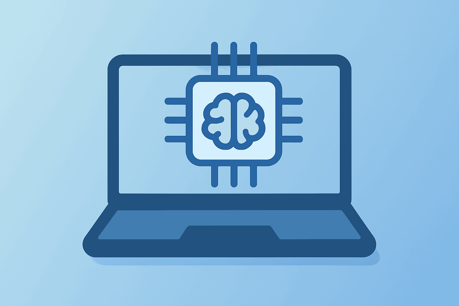 Flat vector of a laptop fused with a compute module symbolizing Microsoft Nvidia AI Laptop and on-device hybrid intelligence.