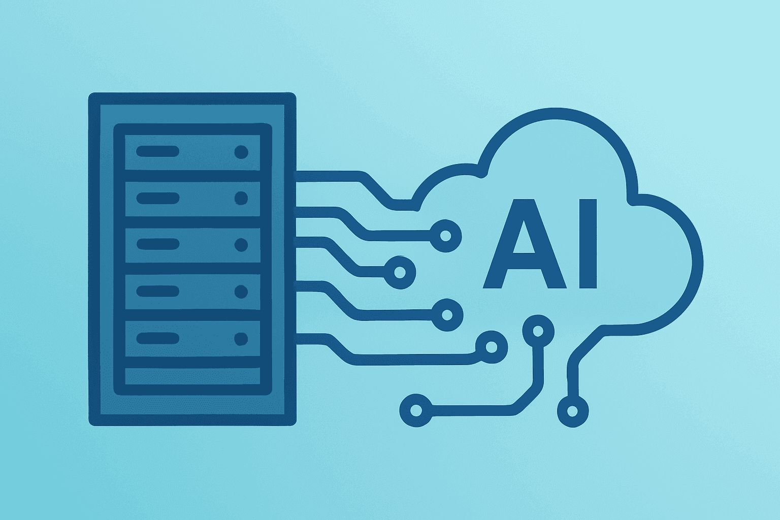 Flat vector server stack merging with expanding circuit to symbolize the OpenAI AWS partnership and Bedrock preview.