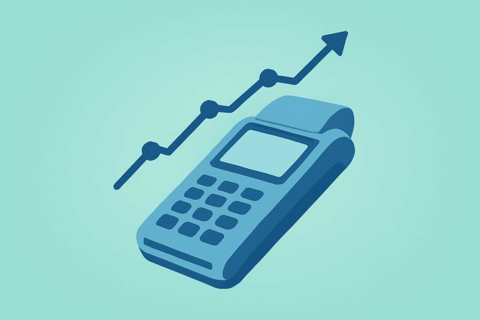 Flat filled vector of a payment terminal swelling with transaction nodes to evoke GMV growth for Affirm Q2 2026 earnings.