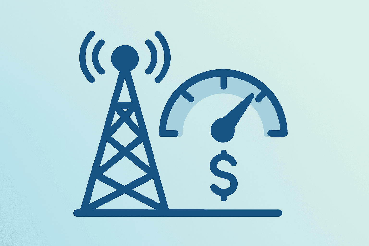 Flat vector telecom server with a cash flow gauge to evoke T-Mobile earnings focus on FCF upgrade and premium plan migration.