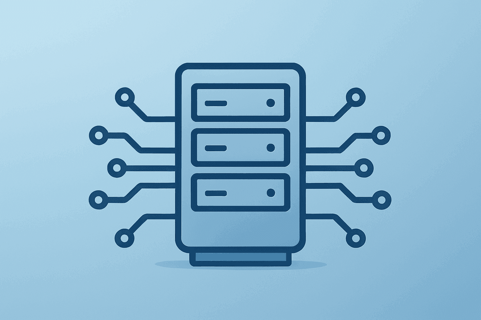 Flat vector cover showing a server rack with expanding circuitry, reflecting Marvell earnings and AI data-center demand.