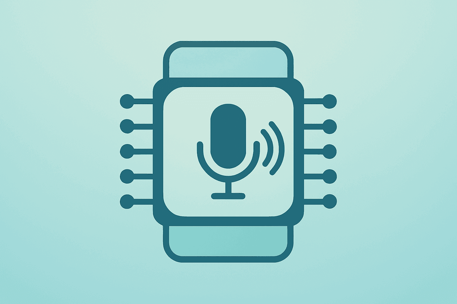 Centered flat vector of a device chip fused with a glowing speech module to symbolize Apple WWDC 2026 Siri AI platform.